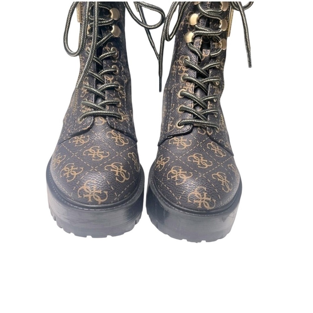 GUESS Fearne Combat Boots Womens 6 Brown Logo Lug Sole Zipper GWFEARNE - Picture 5 of 9